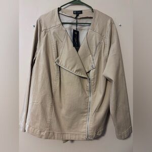 DG2 by Diane Gilman Tan Jean Jacket with Asymmetrical Design